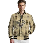 customized new orleans saints bolt stripe gold varsity jacket best selling