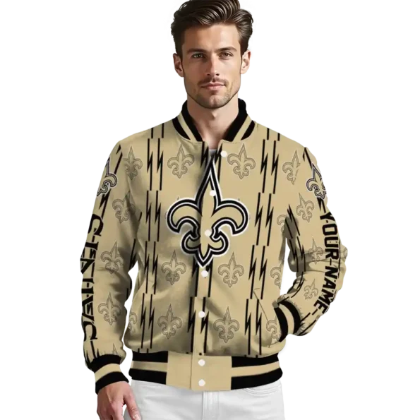 customized new orleans saints bolt stripe gold varsity jacket high quality
