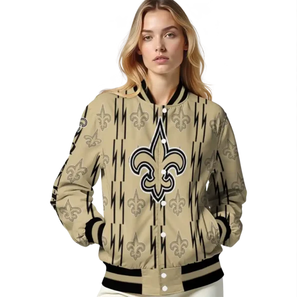 customized new orleans saints bolt stripe gold varsity jacket latest model