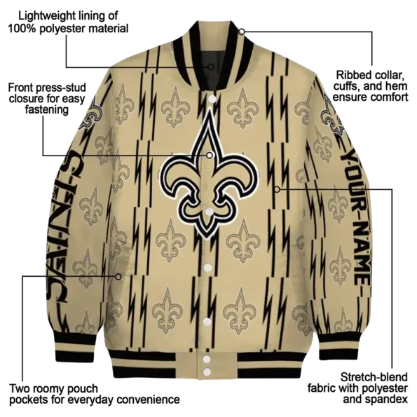 customized new orleans saints bolt stripe gold varsity jacket new arrival