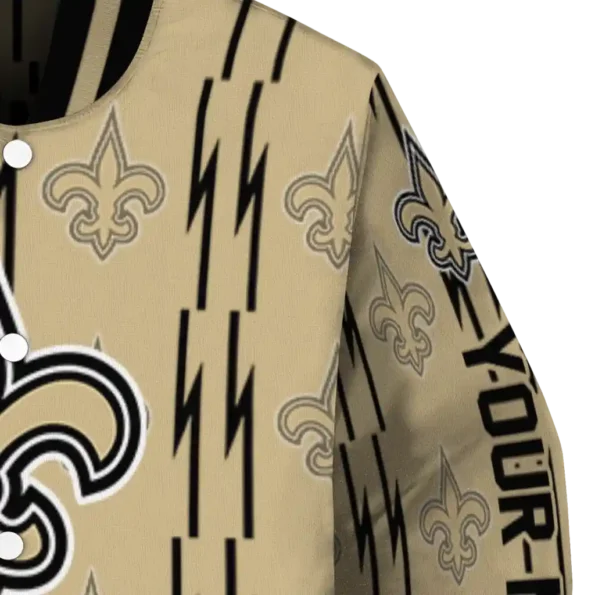 customized new orleans saints bolt stripe gold varsity jacket premium grade