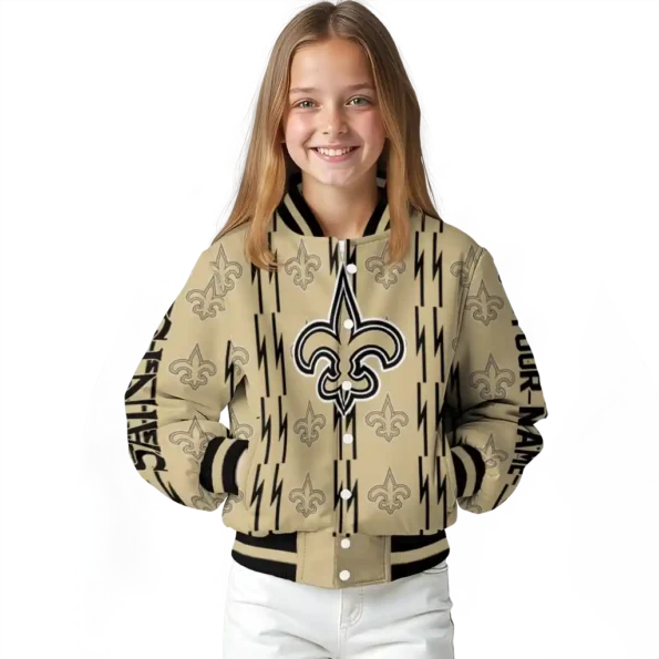 customized new orleans saints bolt stripe gold varsity jacket top rated