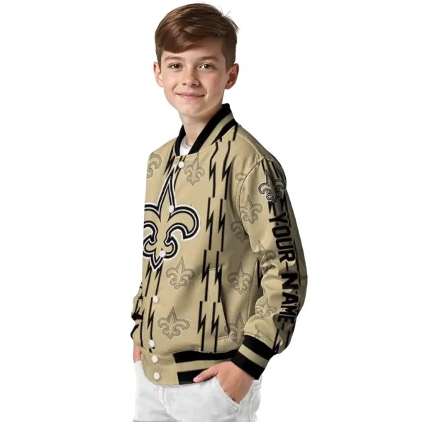 customized new orleans saints bolt stripe gold varsity jacket trendy