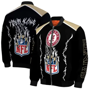customized new orleans saints claw blood gold black bomber jacket fashion forward