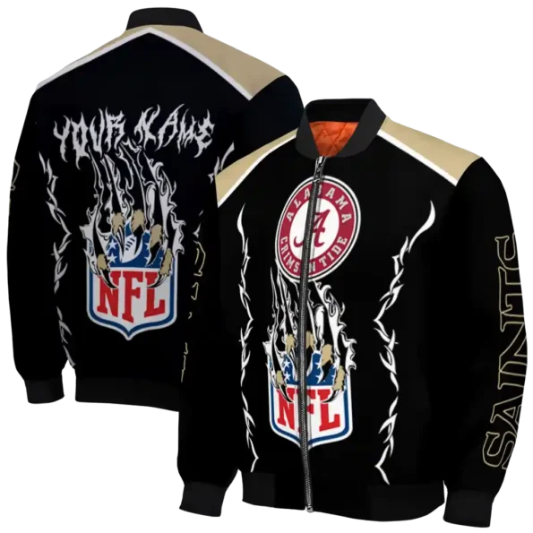 customized new orleans saints claw blood gold black bomber jacket fashion forward