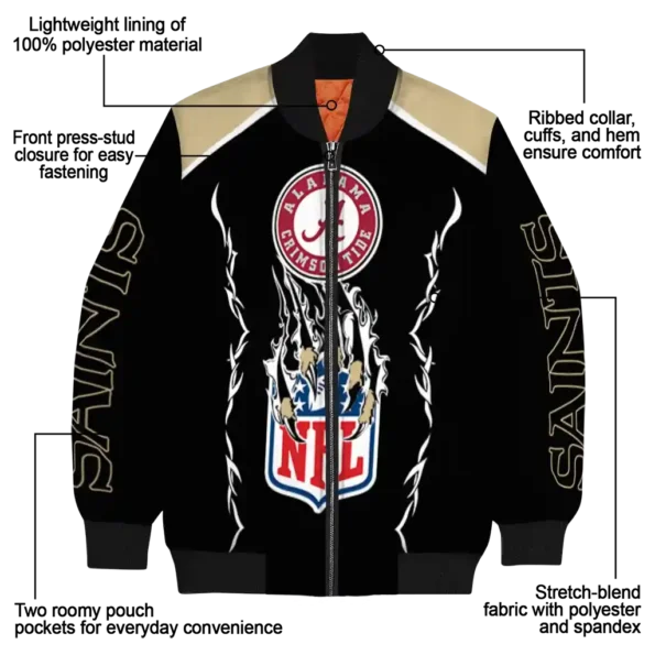 customized new orleans saints claw blood gold black bomber jacket new arrival