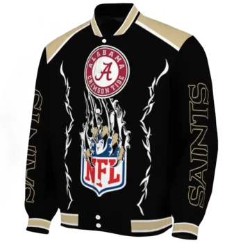 customized new orleans saints claw blood gold black varsity jacket best selling