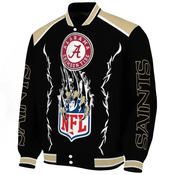 customized new orleans saints claw blood gold black varsity jacket best selling