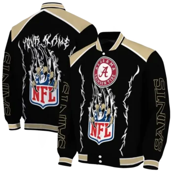 customized new orleans saints claw blood gold black varsity jacket fashion forward