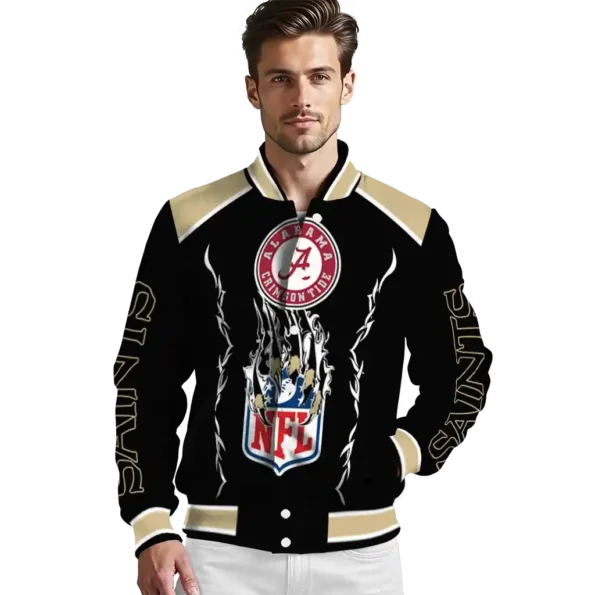 customized new orleans saints claw blood gold black varsity jacket high quality