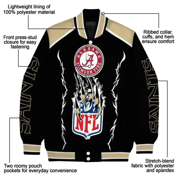 customized new orleans saints claw blood gold black varsity jacket new arrival