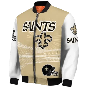 customized new orleans saints ferris arena gold white bomber jacket best selling