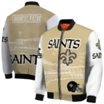 customized new orleans saints ferris arena gold white bomber jacket best selling