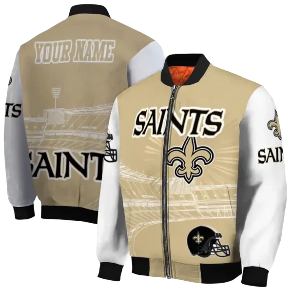 customized new orleans saints ferris arena gold white bomber jacket fashion forward