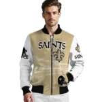 customized new orleans saints ferris arena gold white bomber jacket best selling