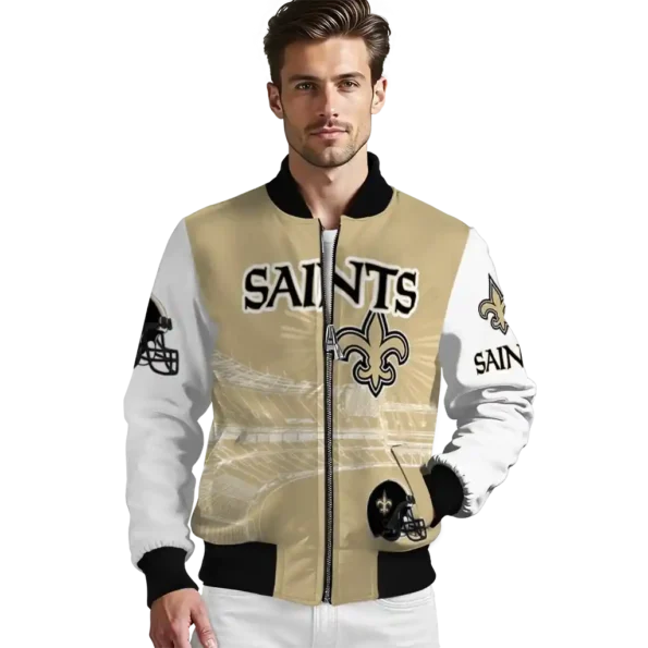 customized new orleans saints ferris arena gold white bomber jacket high quality