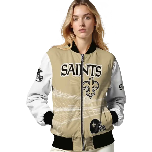 customized new orleans saints ferris arena gold white bomber jacket latest model