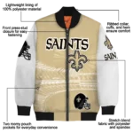 customized new orleans saints ferris arena gold white bomber jacket best selling
