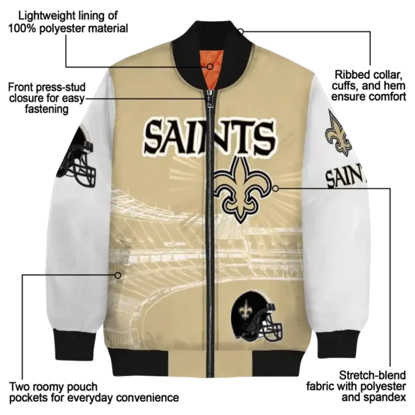 customized new orleans saints ferris arena gold white bomber jacket new arrival