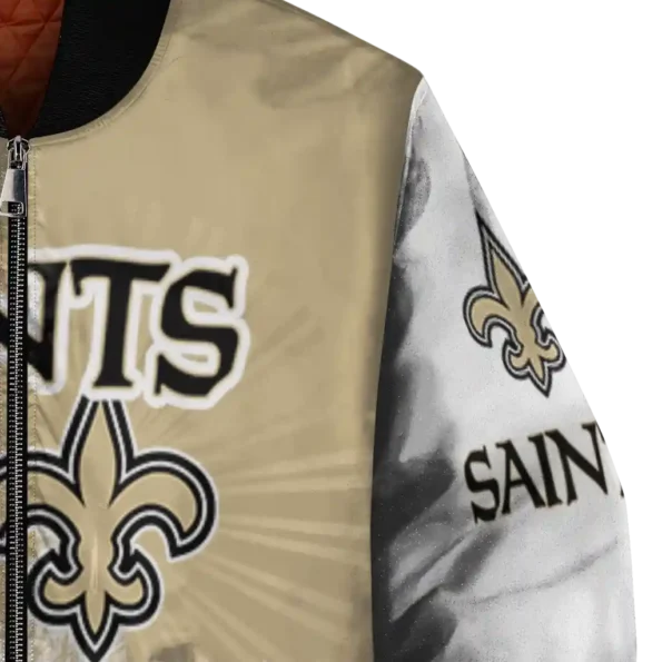customized new orleans saints ferris arena gold white bomber jacket premium grade