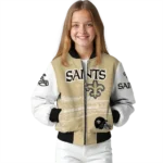 customized new orleans saints ferris arena gold white bomber jacket best selling