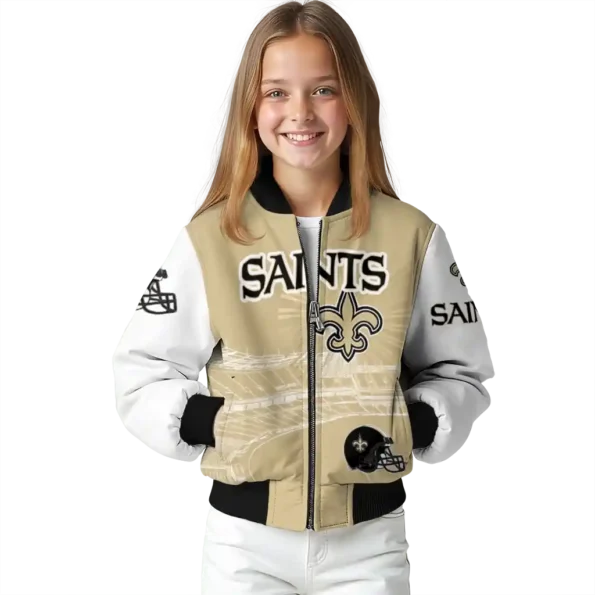 customized new orleans saints ferris arena gold white bomber jacket top rated