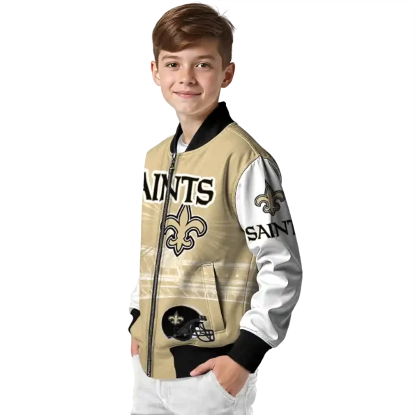 customized new orleans saints ferris arena gold white bomber jacket trendy