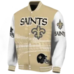 customized new orleans saints ferris arena gold white varsity jacket best selling