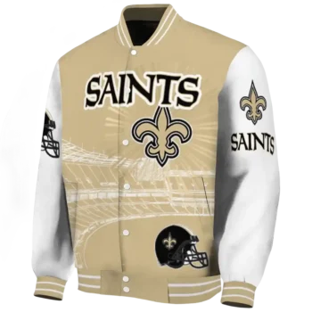 customized new orleans saints ferris arena gold white varsity jacket best selling