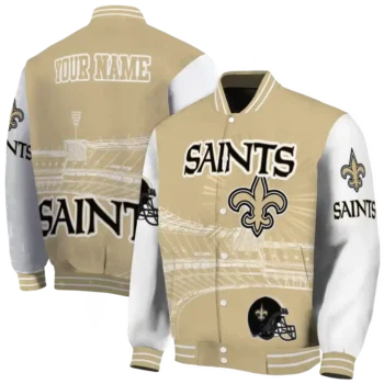 customized new orleans saints ferris arena gold white varsity jacket fashion forward