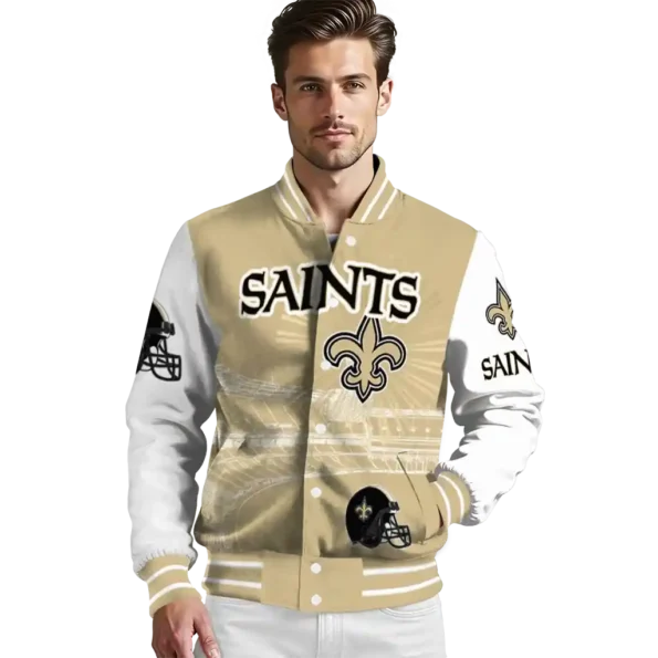 customized new orleans saints ferris arena gold white varsity jacket high quality