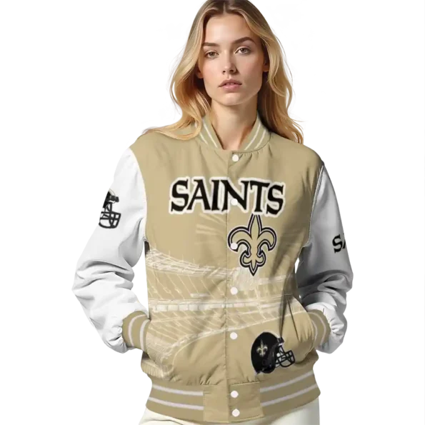 customized new orleans saints ferris arena gold white varsity jacket latest model