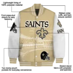 customized new orleans saints ferris arena gold white varsity jacket best selling