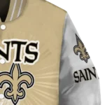 customized new orleans saints ferris arena gold white varsity jacket best selling