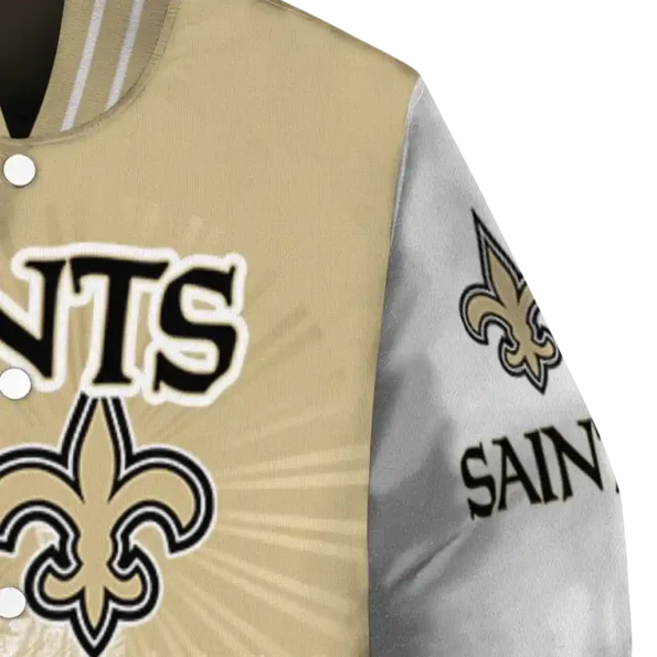 customized new orleans saints ferris arena gold white varsity jacket premium grade