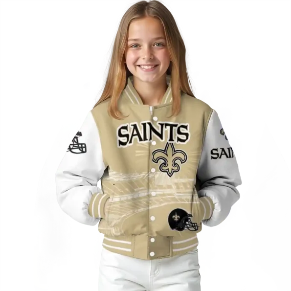 customized new orleans saints ferris arena gold white varsity jacket top rated