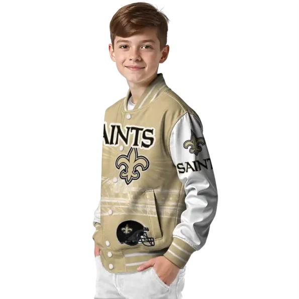 customized new orleans saints ferris arena gold white varsity jacket trendy