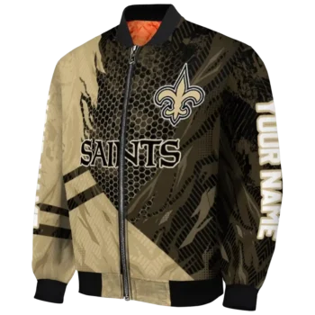 customized new orleans saints hexagon mesh gold black bomber jacket best selling