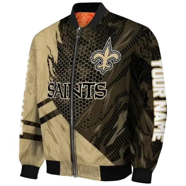 customized new orleans saints hexagon mesh gold black bomber jacket best selling