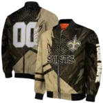 customized new orleans saints hexagon mesh gold black bomber jacket best selling