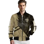 customized new orleans saints hexagon mesh gold black bomber jacket best selling