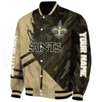 customized new orleans saints hexagon mesh gold black varsity jacket best selling