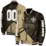 customized new orleans saints hexagon mesh gold black varsity jacket best selling