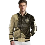customized new orleans saints hexagon mesh gold black varsity jacket best selling