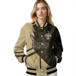 customized new orleans saints hexagon mesh gold black varsity jacket best selling