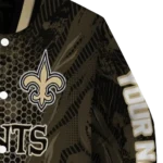 customized new orleans saints hexagon mesh gold black varsity jacket best selling