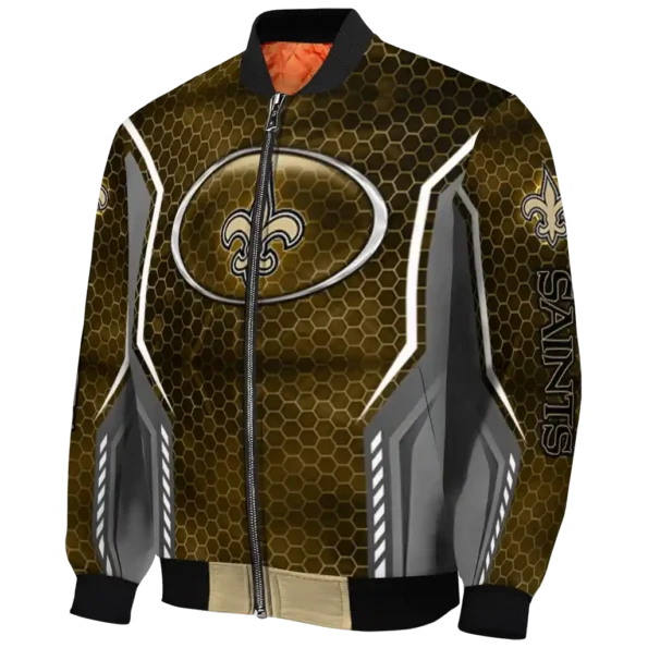 customized new orleans saints power plate gold bomber jacket best selling