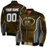 customized new orleans saints power plate gold bomber jacket best selling