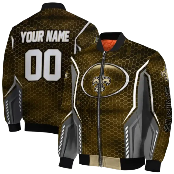 customized new orleans saints power plate gold bomber jacket fashion forward