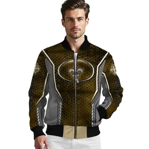 customized new orleans saints power plate gold bomber jacket high quality